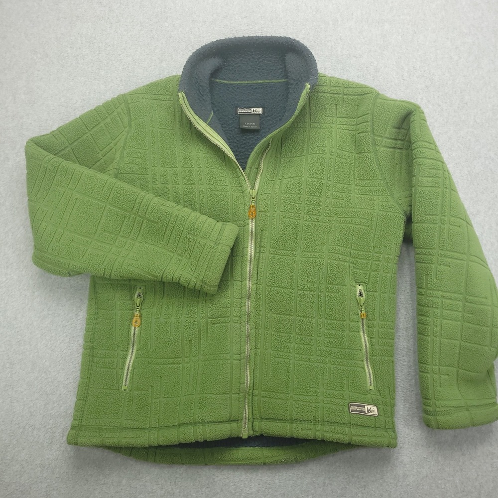 REI Fleece Jacket Youth 12-14 Green Full Zip Textured Pattern Polyester